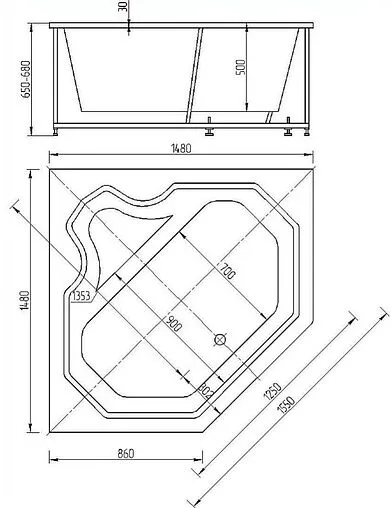Ванна акриловая Aquatek Лира 150x150 с каркасом (разборный) LIR150-0000011