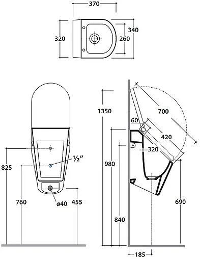 Писсуар со скрытым подводом воды Globo Forty3 белый FO030BI