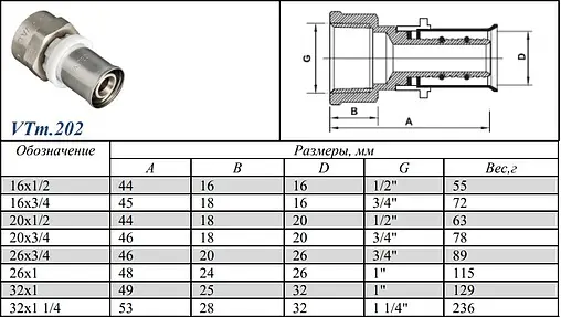 Муфта пресс переходная 16мм x ¾&quot;в Valtec VTm.202.N.001605