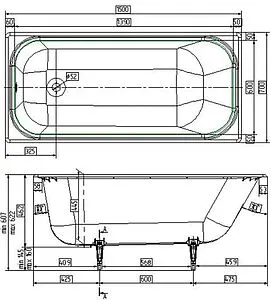 Ванна чугунная Wotte Start 1500x700UR, 2