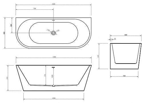 Ванна акриловая Abber 150x80 AB9216-1.5