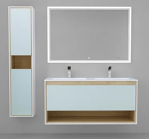 Шкаф-пенал подвесной Jorno Glass 32 белый/дуб Gla.04.150/P/W