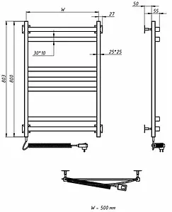 Полотенцесушитель электрический лесенка Тругор Пэк 21 кв 80х50 полированная сталь Полотенцесушитель электрический лесенка Тругор Пэк 21 кв 80х50 полированная сталь, 2