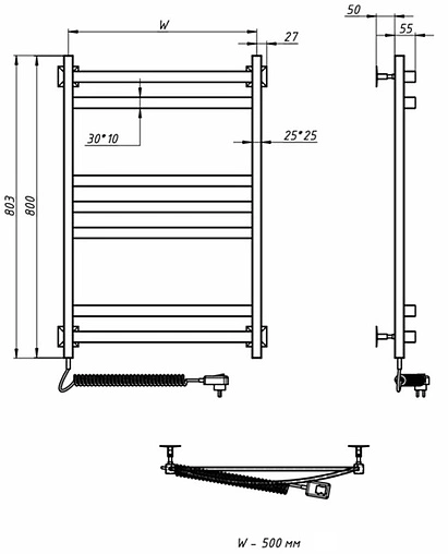 Полотенцесушитель электрический лесенка Тругор Пэк 21 кв 80х50 полированная сталь