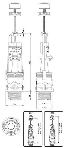Комплект арматуры для бачка однорежимный ½" латунь боковой Idrospania Loja 51803