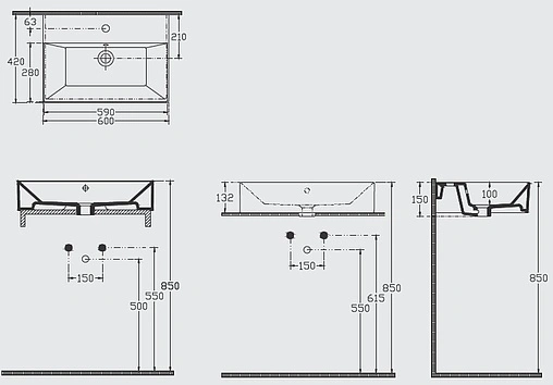 Тумба-умывальник подвесная ISVEA Pro 60 антрацит 21SFS004060I+10SF50060SV