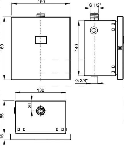 Автоматическое устройство смыва для писсуара (на батарейках 6V) металл AlcaPlast нержавеющая сталь ASP4-KB