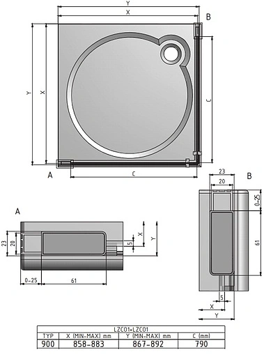 Душевая дверь 900мм прозрачное стекло Roltechnik Lega Lift Line LZCO1/900 227-9000000-00-02