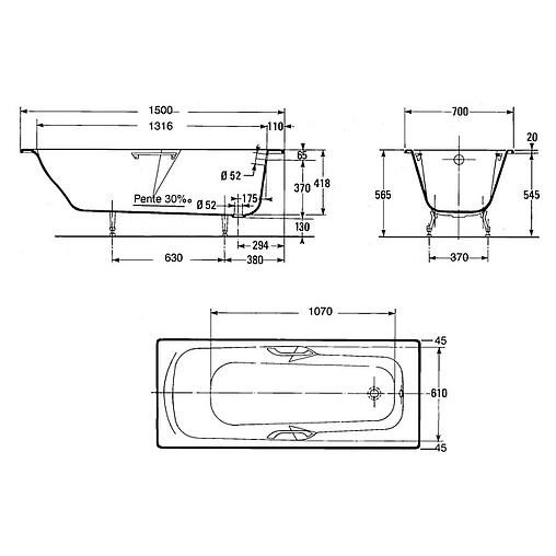 Ванна чугунная Jacob Delafon Prelude 150x70 E2944-00