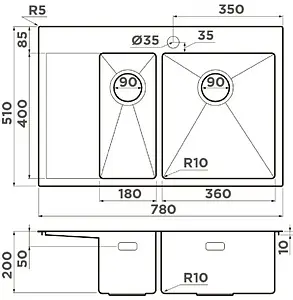Мойка кухонная Omoikiri Akisame 78-2-GM-R вороненая сталь 4973102, 2