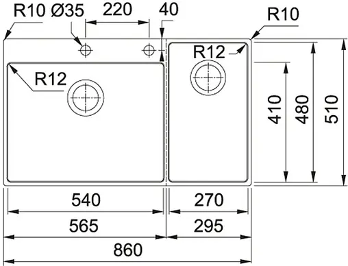Мойка кухонная Franke Box Center BWX 220-54-27 TL L нержавеющая сталь 127.0538.260
