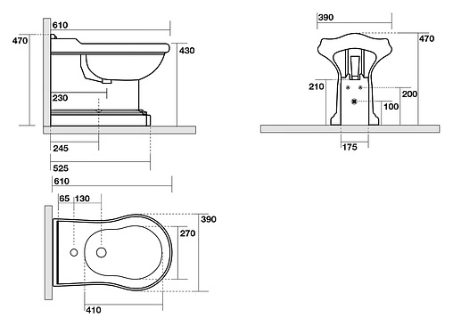 Биде напольное Kerasan Retro белый 102201*3