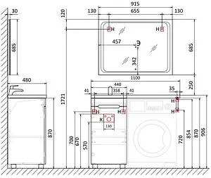 Тумба под умывальник напольная над стиральной машиной Raval Forte 110 L белый For.01.110.L/N/W, 2
