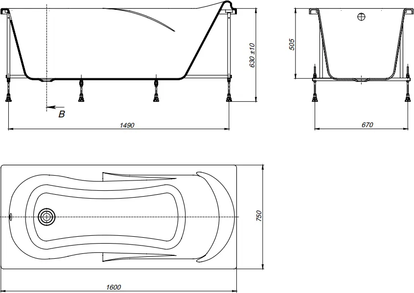 Ванна акриловая Roca Uno 160x75 ZRU9302869, 5