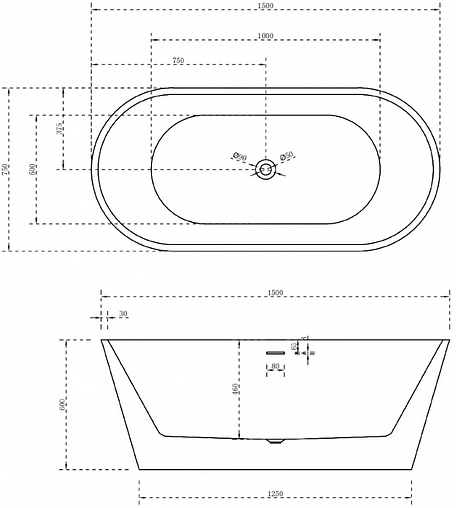 Ванна акриловая отдельностоящая Abber 150x75 AB9320-1.5