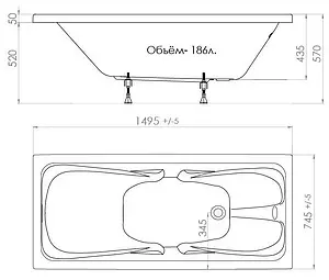 Ванна акриловая Triton Стандарт 150x75 Н0000099506 Ванна акриловая Triton Стандарт 150x75 Н0000099506, 2
