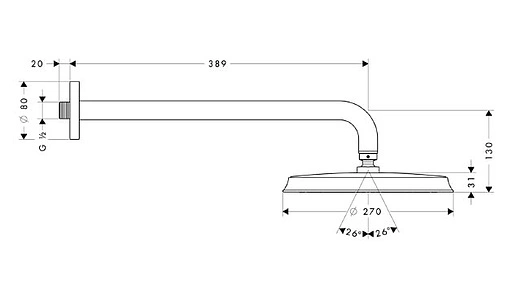 Лейка верхнего душа с настенным креплением Hansgrohe Raindance Classic Air 270 1jet хром 27424000
