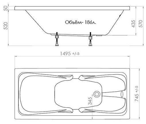 Ванна акриловая Triton Стандарт 150x75 Н0000099506