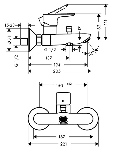 Смеситель для ванны Hansgrohe Talis E хром 71740000