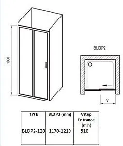 Дверь в нишу 1200мм прозрачное стекло Ravak Blix BLDP2-120 0PVG0100Z1, 2