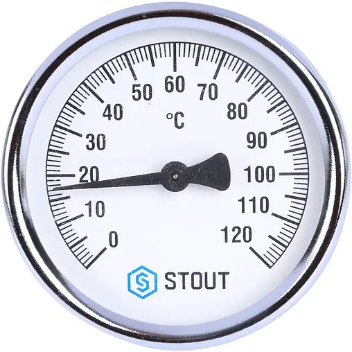 Термометр биметаллический накладной Stout 80мм 120°С от 1 до 2&quot; SIM-0004-800015