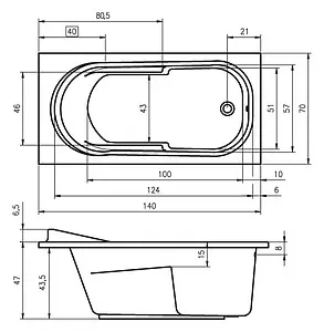 Ванна акриловая Riho COLUMBIA 140x70 B004001005, 3