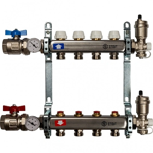 Группа коллекторная без расходомеров 4 отвода 1&quot;в/в x ¾&quot;ек Stout SMS 0912 000004
