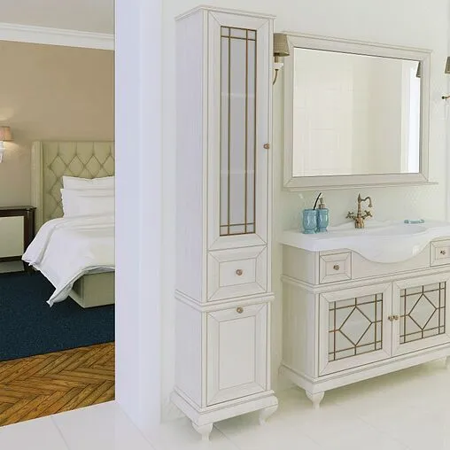 Шкаф-пенал напольный с бельевой корзиной Aquaton Беатриче 40 L слоновая кость/патина 1A187403BEM6L