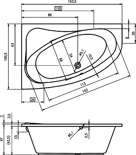 Ванна акриловая Riho LYRA 153x100 R B021001005