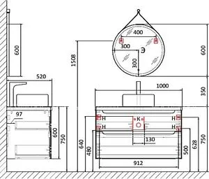 Тумба-умывальник подвесная Jorno Wood 100 белый wood.01.100/P/W+ Тумба-умывальник подвесная Jorno Wood 100 белый wood.01.100/P/W+, 2