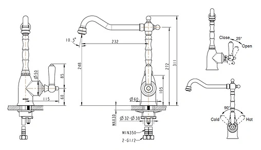 Смеситель для кухни Bravat Art золото/белый F775109G
