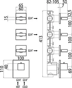 Термостат для 3 потребителей Bossini Rectangular хром Z033205.030, 2