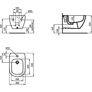 Биде подвесное Ideal Standard Tesi Silk Black черный матовый T3552V3 Биде подвесное Ideal Standard Tesi Silk Black черный матовый T3552V3, 2