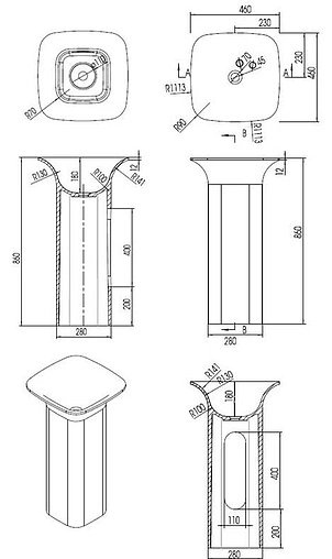 Раковина Aquanet Curve V23 46 белый 00198919