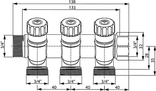 Коллектор регулирующий проходной 3 отвода ¾&quot;в/н x ¾&quot;ек TECE 8730007
