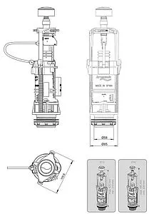 Комплект арматуры для бачка двухрежимный ½&quot; латунь нижний Idrospania 56603, 2