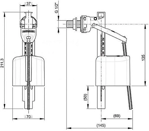 Заливной клапан для бачка ½&quot; пластик боковой Wirquin Kompact 10975011