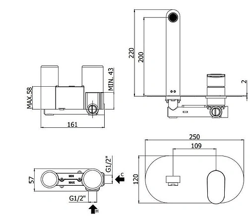 Смеситель для раковины из стены Paffoni Candy хром CA105CR