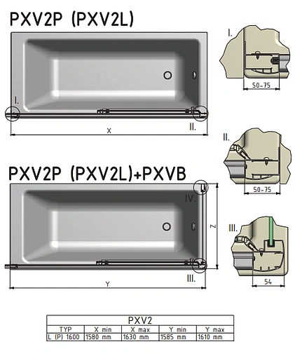 Шторка на ванну 1600мм прозрачное стекло Roltechnik PXV2L/1600 451-160000L-00-02