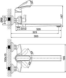 Смеситель для ванны с длинным изливом D&K Venice Rialto хром DA1063301, 2