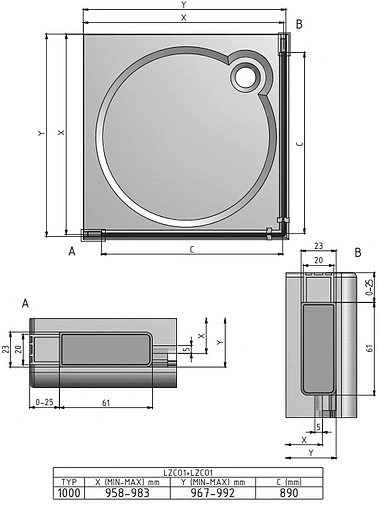 Душевая дверь 1000мм прозрачное стекло Roltechnik Lega Lift Line LZCO1/1000 227-1000000-00-02