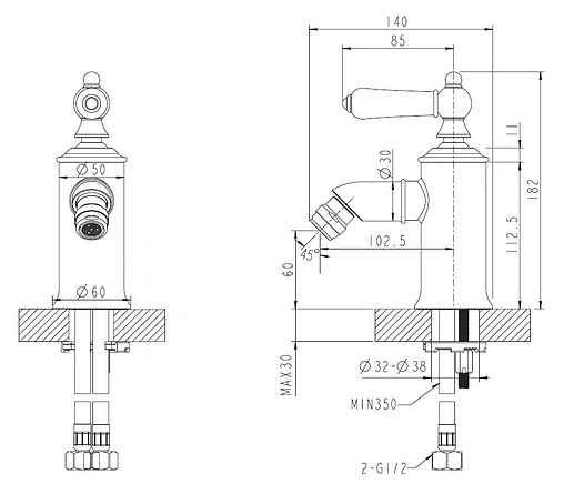 Смеситель для биде Bravat Art золото/белый F375109G