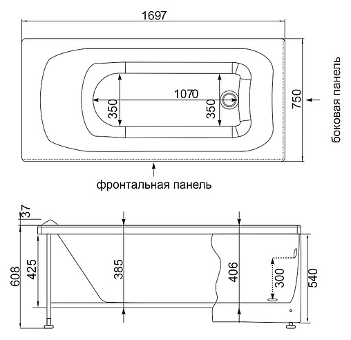 Ванна акриловая Aquanet Rosa 170x75 00204032