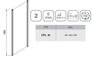 Боковая стенка 900мм прозрачное стекло Ravak Chrome CPS-90 9QV70C00Z1, 2