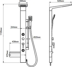 Душевая панель со смесителем для душа Aquanet хром матовый SL2015CS-1 Душевая панель со смесителем для душа Aquanet хром матовый SL2015CS-1, 2