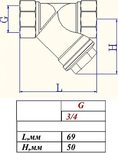 Фильтр угловой сетчатый ¾&quot;в x ¾&quot;в Valtec VT.192.N.05