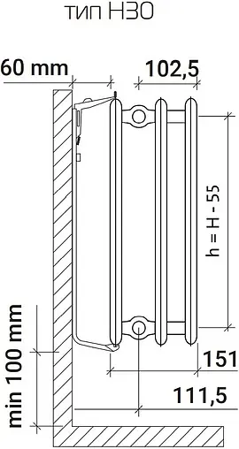Радиатор стальной панельный Royal Thermo HYGIENE тип 30 300 x 1500 мм Bianco Traffico H30-300-1500/9016