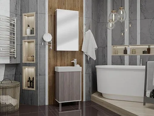 Шкаф-зеркало Aquaton Эмма 45 дуб наварра/белый 1A221802EAD80 Шкаф-зеркало Aquaton Эмма 45 дуб наварра/белый 1A221802EAD80