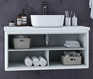 Тумба-умывальник подвесная Aquaton Брук 100 (открытый) дуб латте/белый, 1