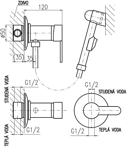 Гигиенический душ со смесителем Rav Slezak Zambezi хром ZA047